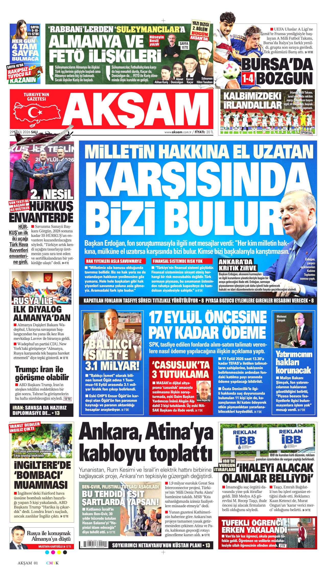 Akşam Gazetesi gazetesi manşeti