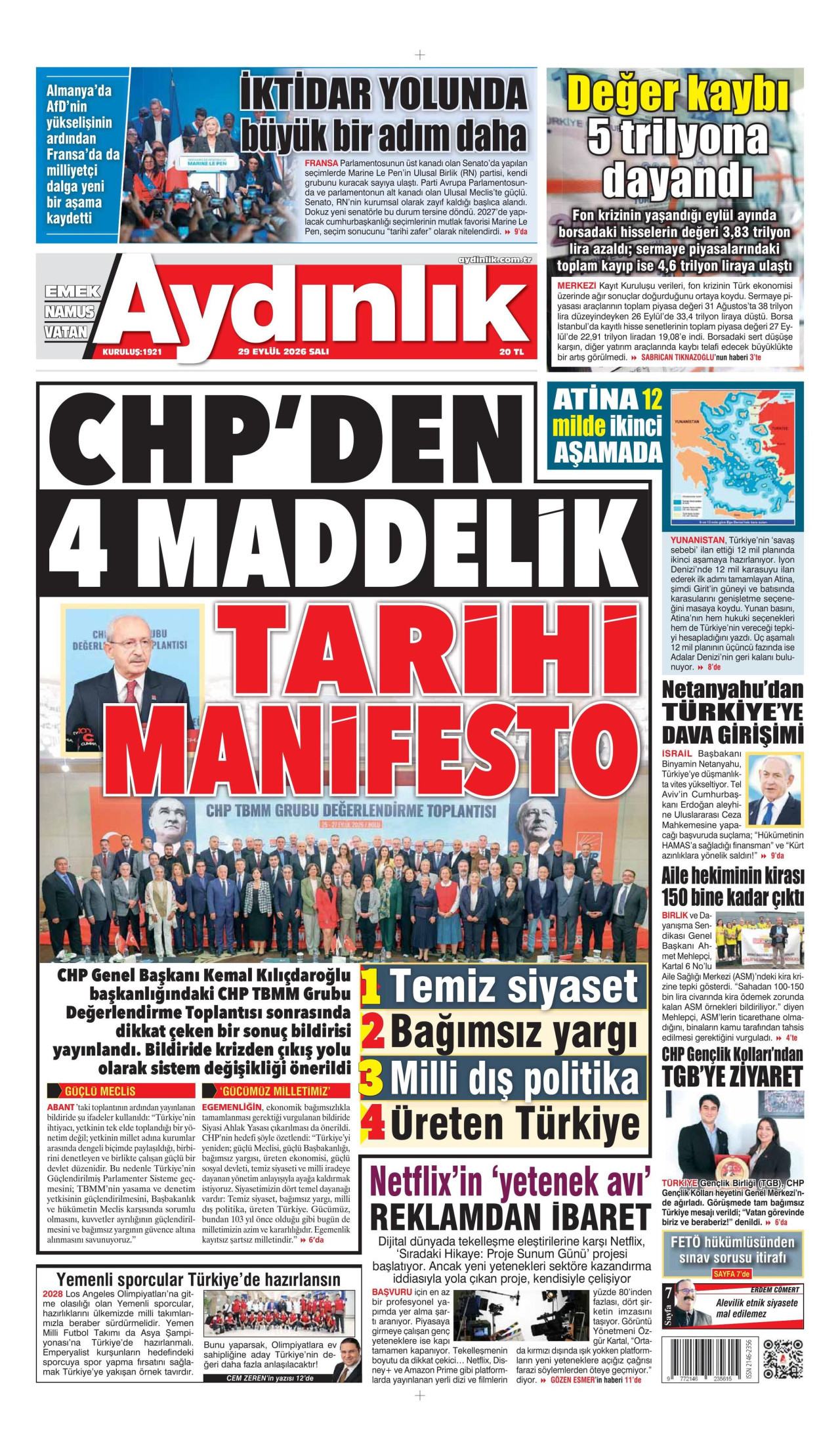 Aydınlık Gazetesi Gazetesi gazetesi manşeti