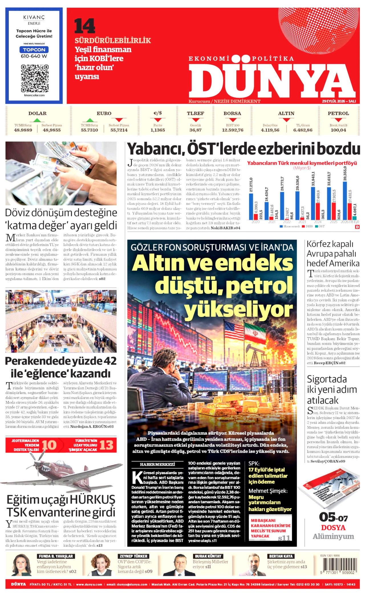 Dünya Gazetesi gazetesi manşeti