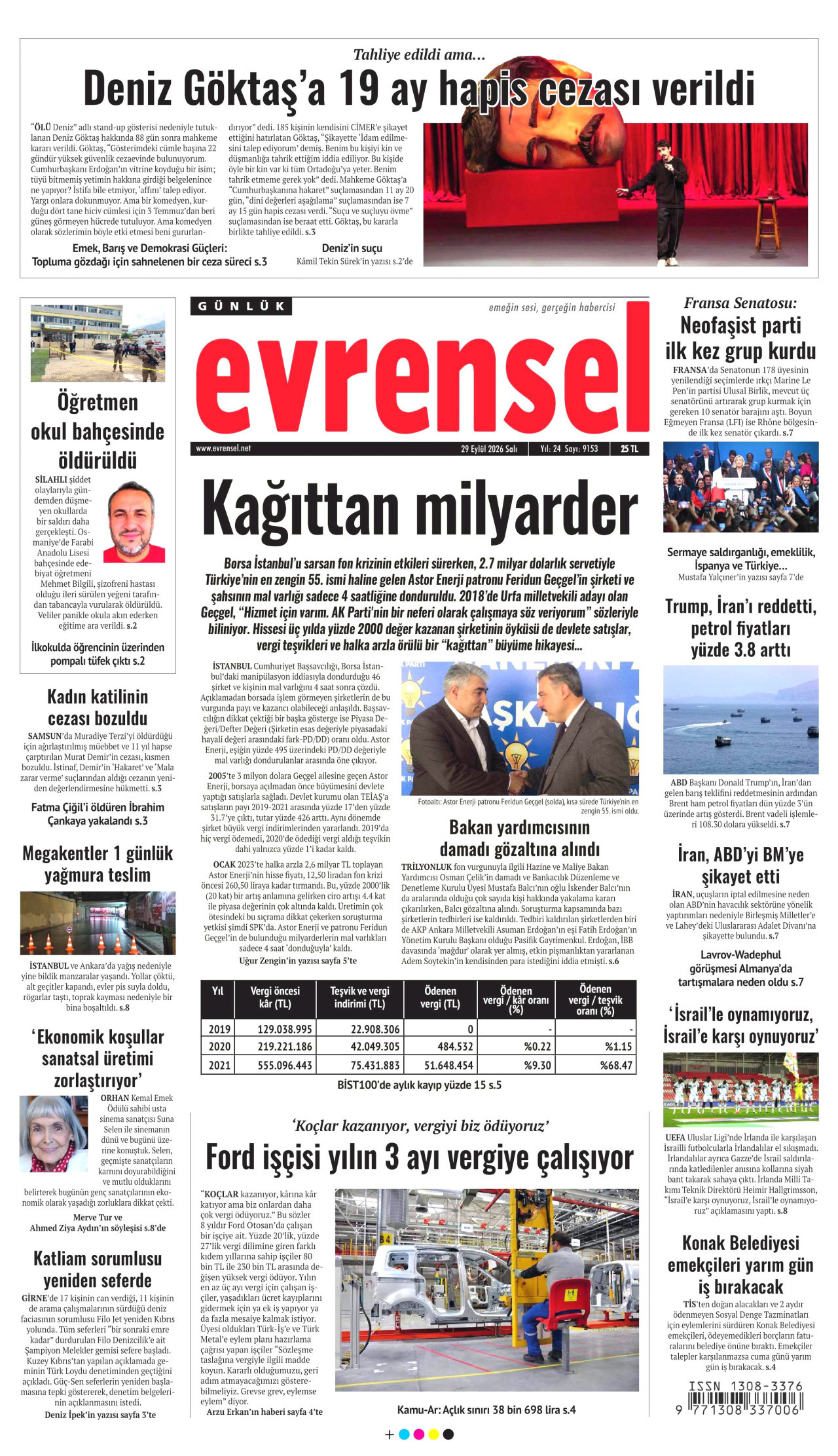 Evrensel Gazetesi gazetesi manşeti