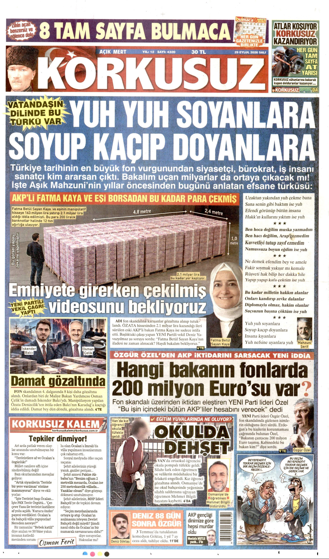 Korkusuz Gazetesi gazetesi manşeti
