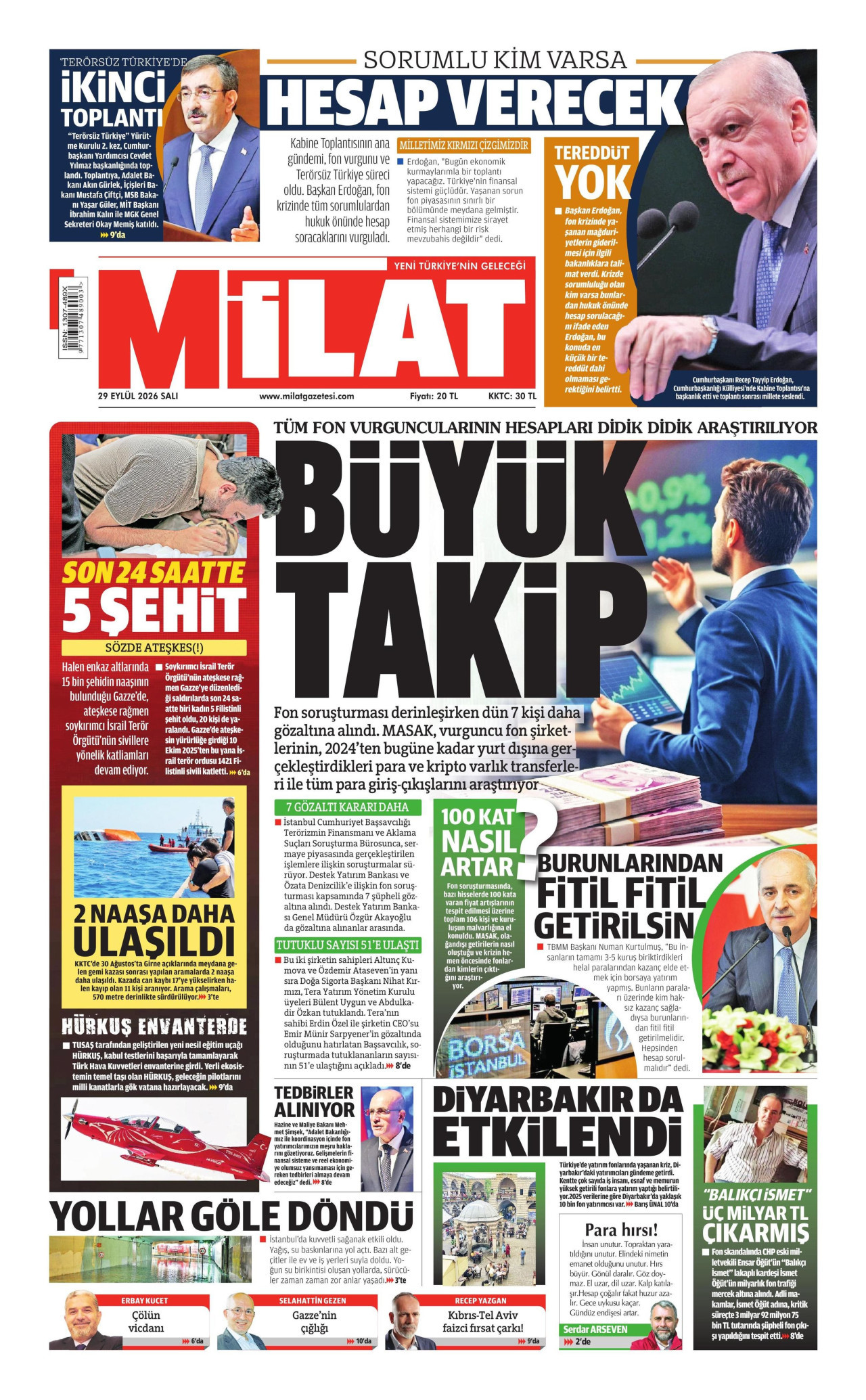 Milat Gazetesi gazetesi manşeti