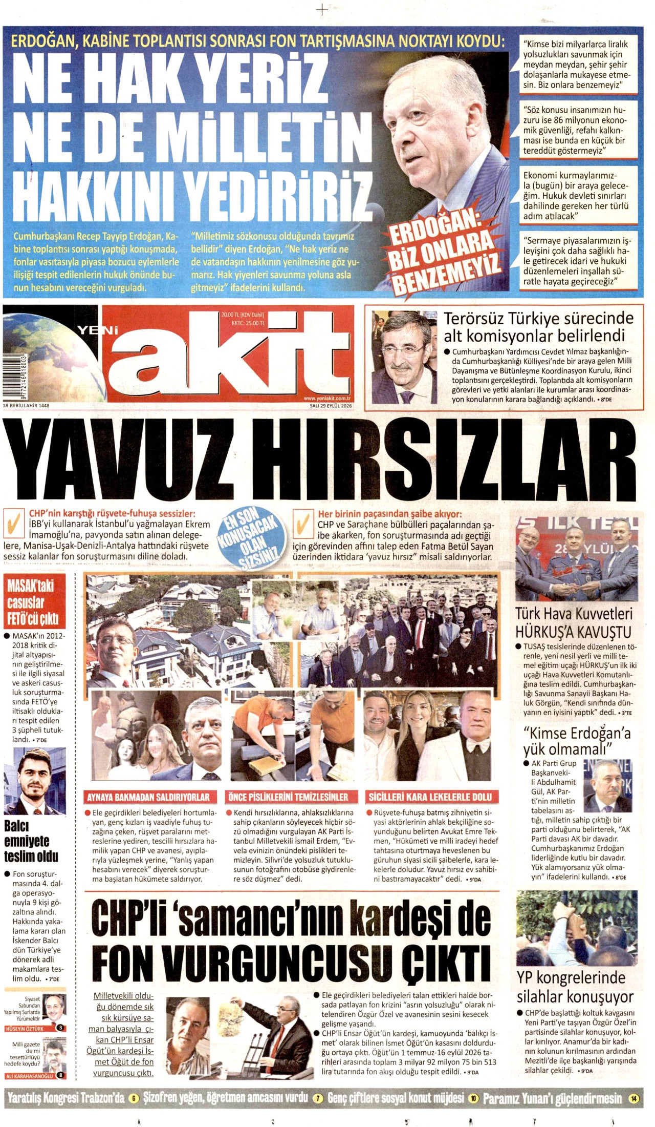Yeni Akit Gazetesi gazetesi manşeti