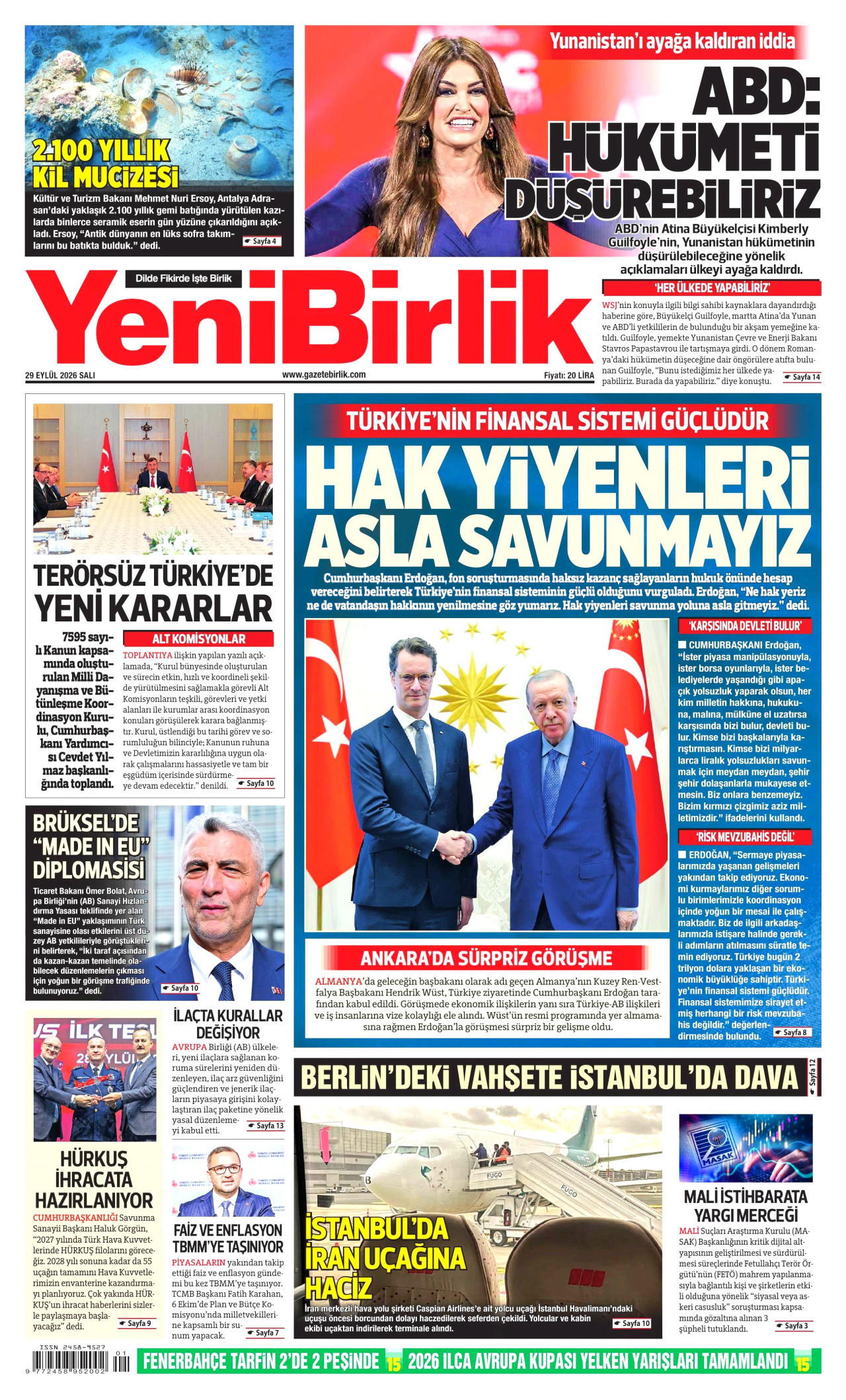 YeniBirlik Gazetesi gazetesi manşeti